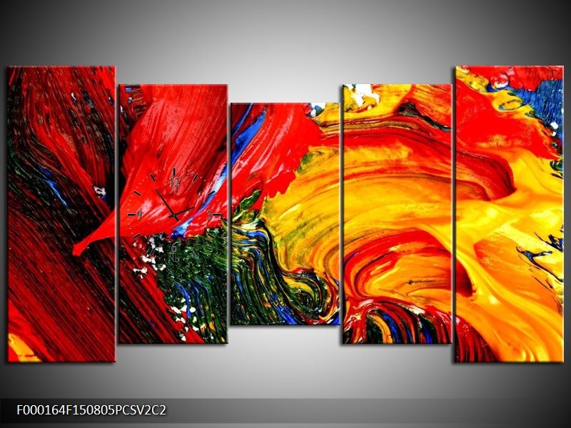Klok schilderij Verf | Rood, Geel, Groen | 150x80cm 5Luik