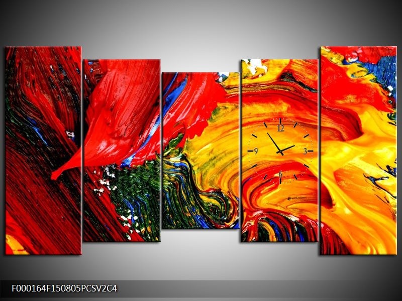 Klok schilderij Verf | Rood, Geel, Groen | 150x80cm 5Luik