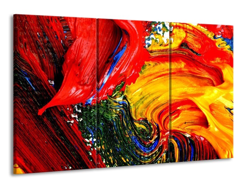 Glas schilderij Verf | Rood, Geel, Groen | 165x100cm 3Luik