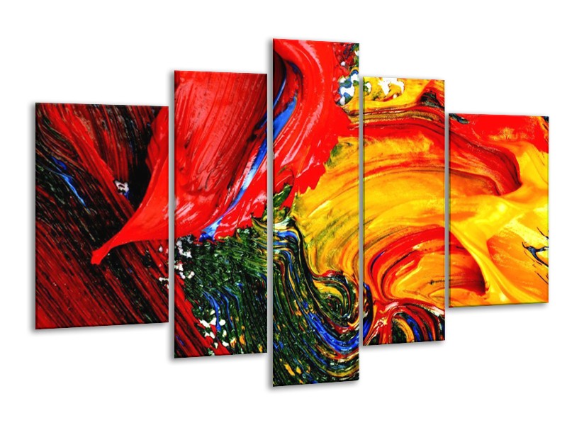 Canvas schilderij Verf | Rood, Geel, Groen | 170x100cm 5Luik