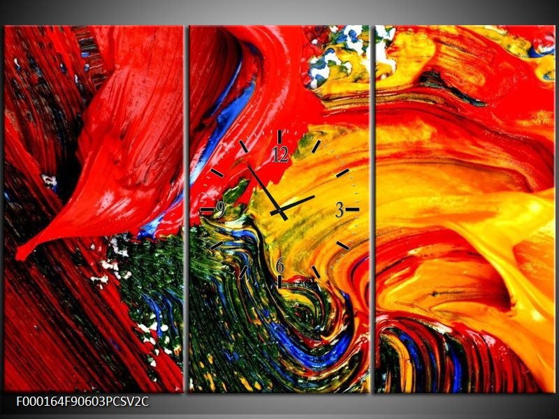 Klok schilderij Verf | Rood, Geel, Groen | 90x60cm 3Luik