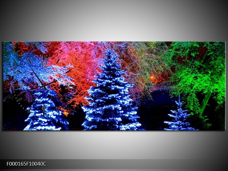 Klok schilderij Kerstboom | Blauw, Groen, Rood | 100x40cm 1Luik