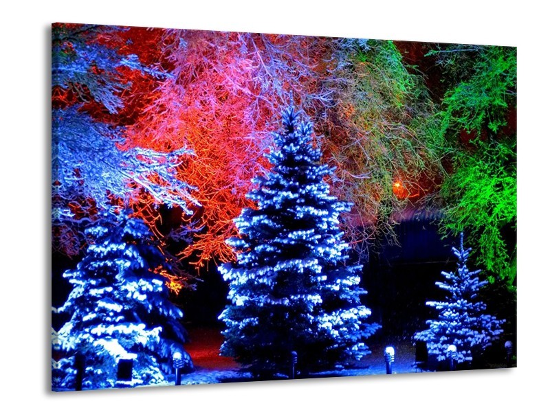 Glas schilderij Kerstboom | Blauw, Groen, Rood | 100x70cm 1Luik