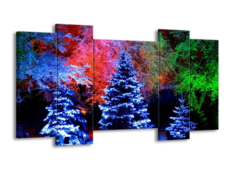 Glas schilderij Kerstboom | Blauw, Groen, Rood | 120x65cm 5Luik