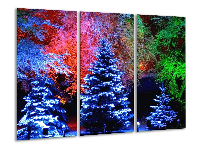 Glas schilderij Kerstboom | Blauw, Groen, Rood | 120x80cm 3Luik