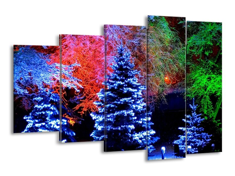 Canvas schilderij Kerstboom | Blauw, Groen, Rood | 150x100cm 5Luik