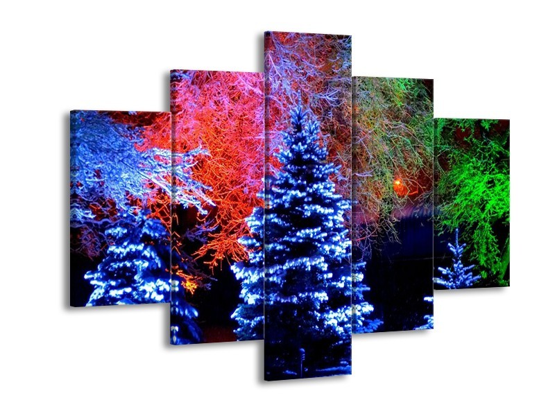 Glas schilderij Kerstboom | Blauw, Groen, Rood | 150x105cm 5Luik