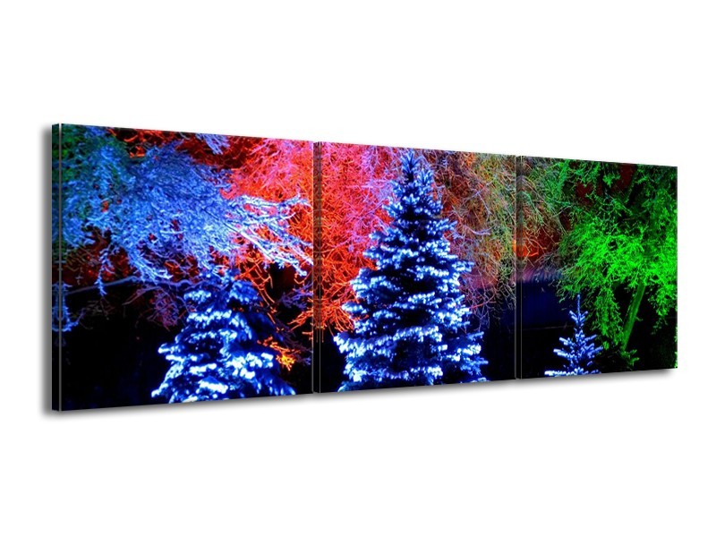 Glas schilderij Kerstboom | Blauw, Groen, Rood | 150x50cm 3Luik