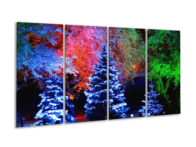 Glas schilderij Kerstboom | Blauw, Groen, Rood | 160x80cm 4Luik
