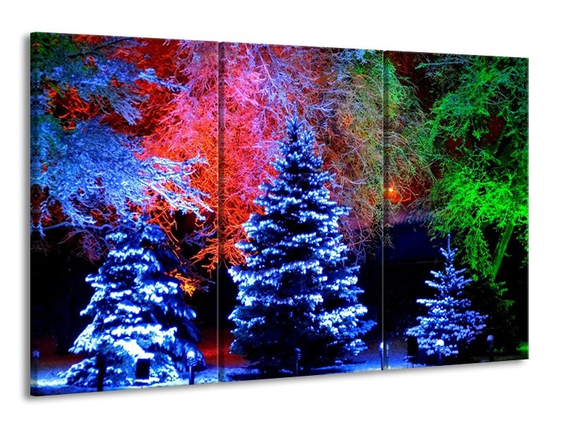 Glas schilderij Kerstboom | Blauw, Groen, Rood | 165x100cm 3Luik