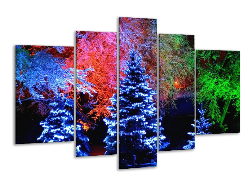 Glas schilderij Kerstboom | Blauw, Groen, Rood | 170x100cm 5Luik