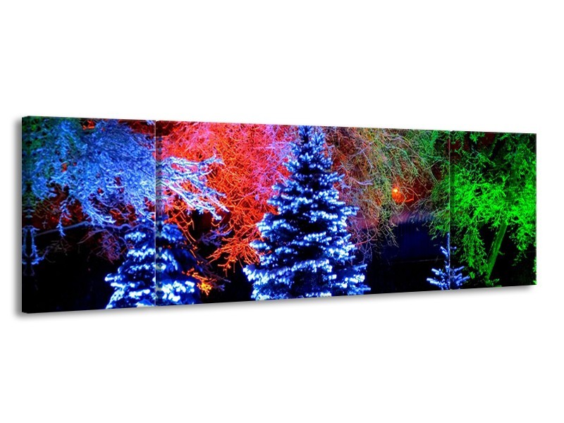 Canvas schilderij Kerstboom | Blauw, Groen, Rood | 170x50cm 3Luik