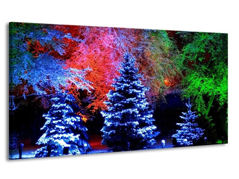 Canvas schilderij Kerstboom | Blauw, Groen, Rood | 170x90cm 1Luik