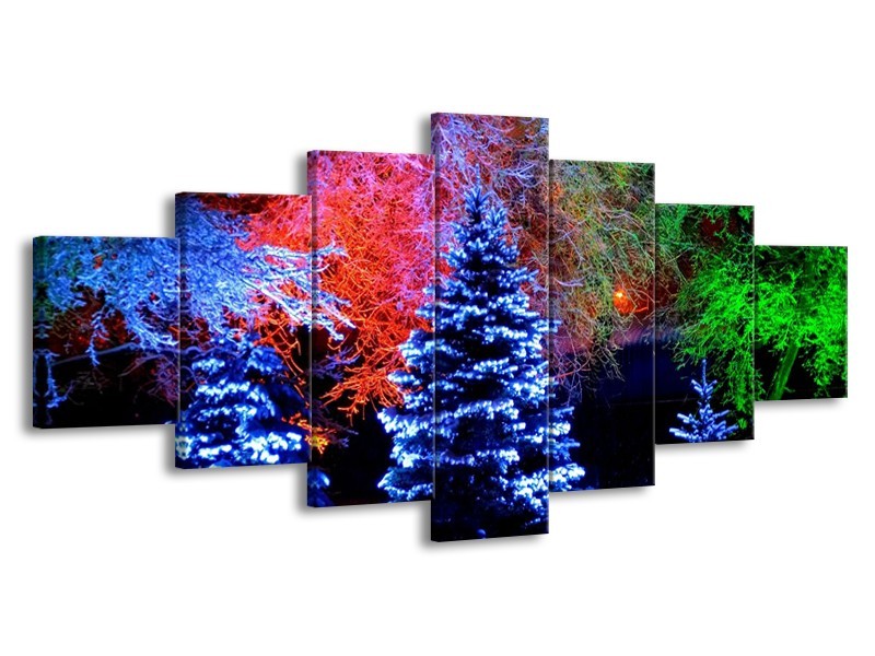 Canvas schilderij Kerstboom | Blauw, Groen, Rood | 210x100cm 7Luik