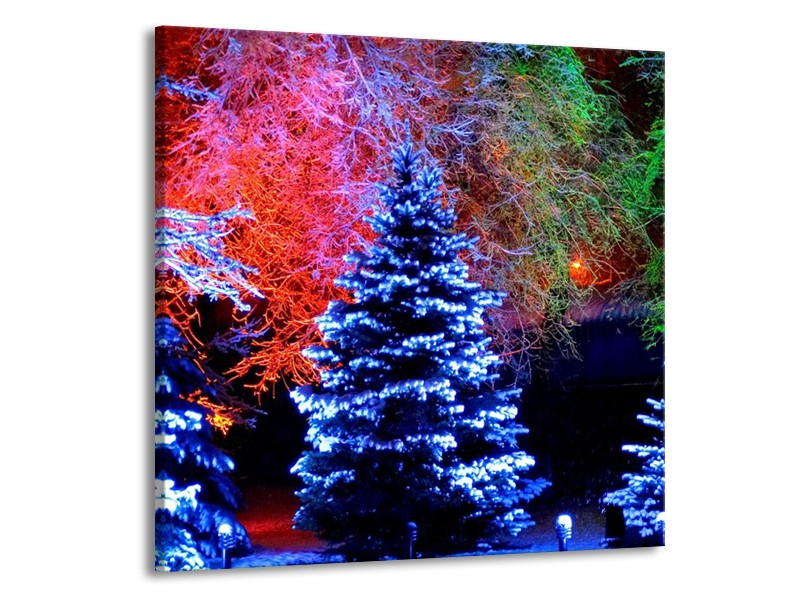 Canvas schilderij Kerstboom | Blauw, Groen, Rood | 50x50cm 1Luik
