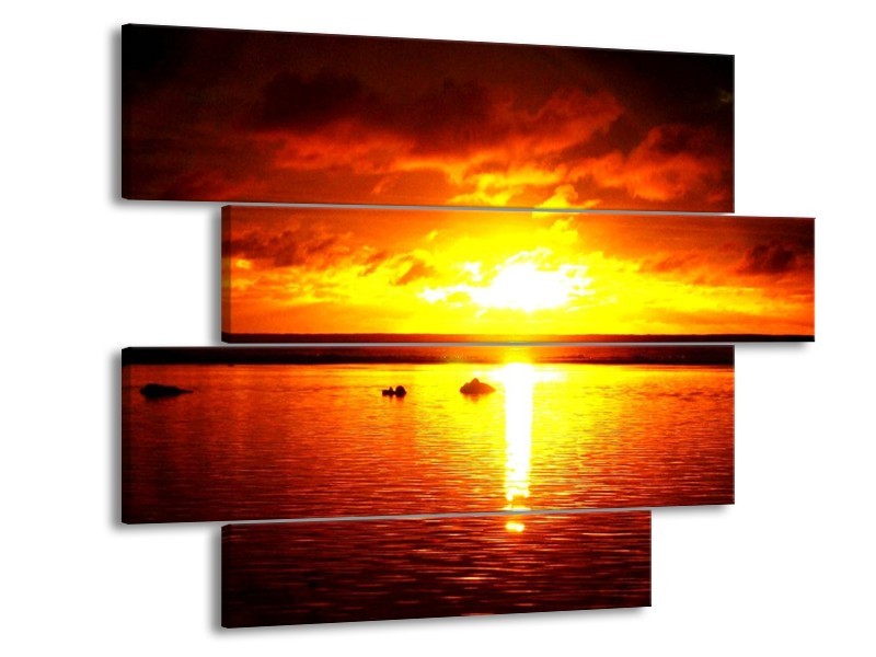Glas schilderij Zonsondergang | Geel, Rood | 115x85cm 4Luik