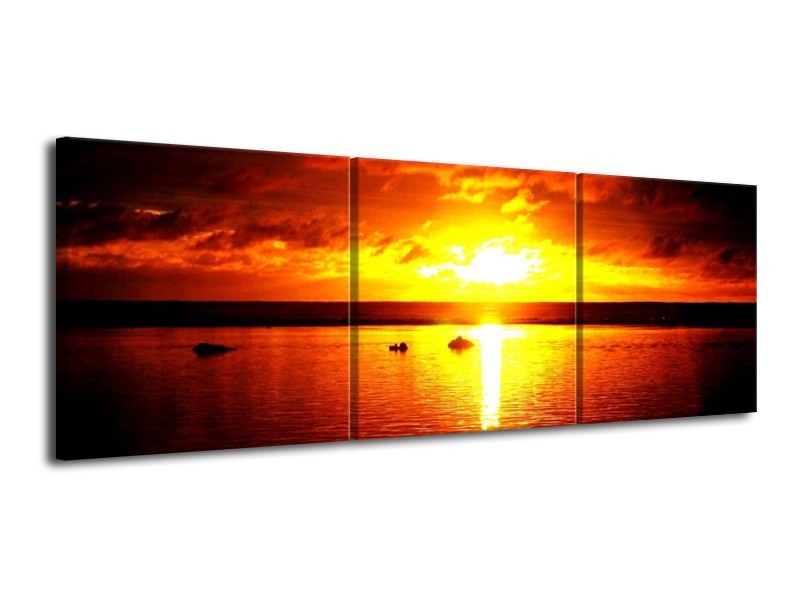 Glas schilderij Zonsondergang | Geel, Rood | 120x40cm 3Luik