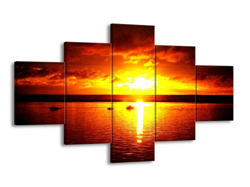 Canvas schilderij Zonsondergang | Geel, Rood | 125x70cm 5Luik
