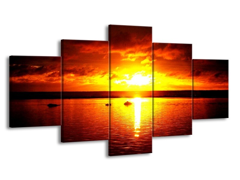 Canvas schilderij Zonsondergang | Geel, Rood | 150x80cm 5Luik