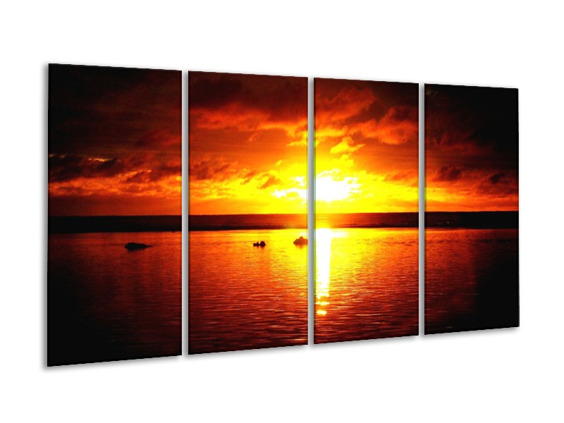 Canvas schilderij Zonsondergang | Geel, Rood | 160x80cm 4Luik