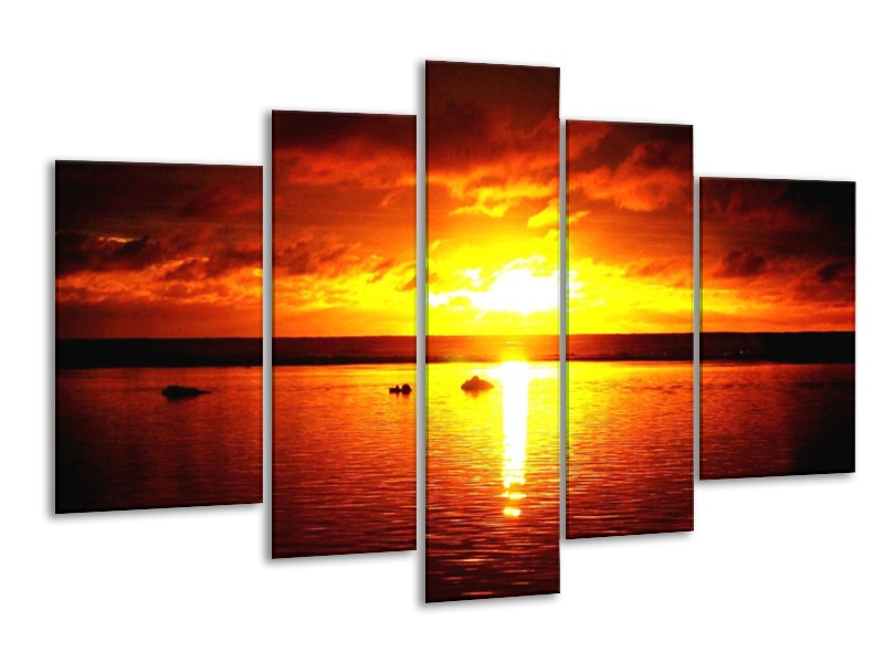 Canvas schilderij Zonsondergang | Geel, Rood | 170x100cm 5Luik