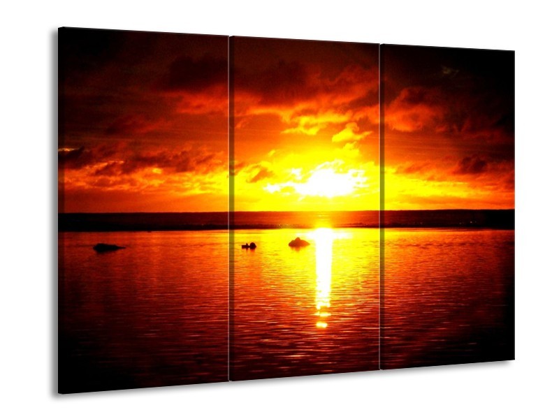 Glas schilderij Zonsondergang | Geel, Rood | 90x60cm 3Luik
