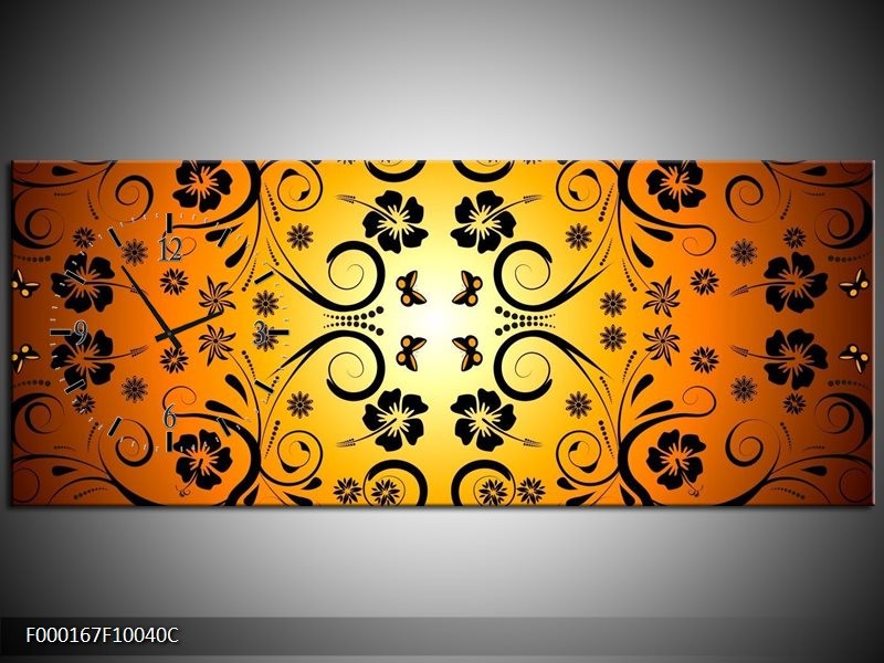 Klok schilderij Abstract | Zwart, Geel, Oranje | 100x40cm 1Luik
