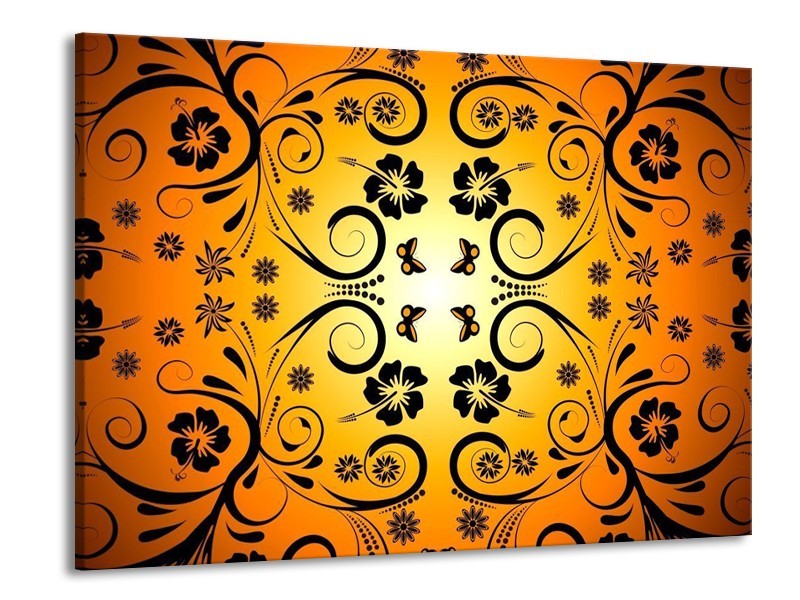 Glas schilderij Abstract | Zwart, Geel, Oranje | 100x70cm 1Luik