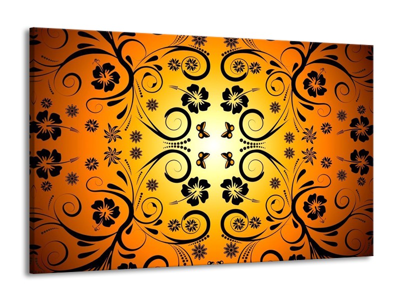 Glas schilderij Abstract | Zwart, Geel, Oranje | 140x90cm 1Luik
