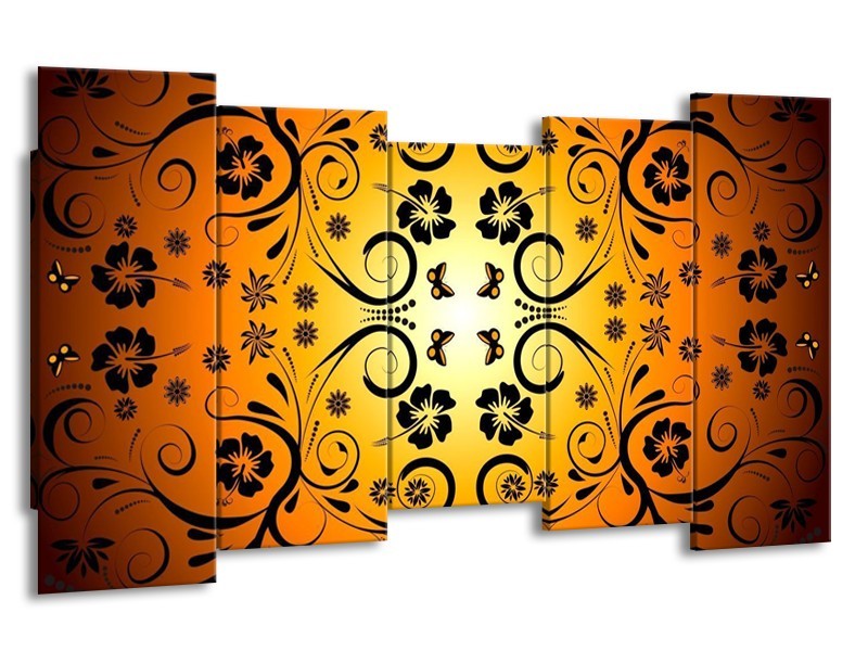 Glas schilderij Abstract | Zwart, Geel, Oranje | 150x80cm 5Luik