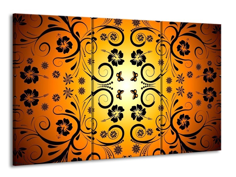 Glas schilderij Abstract | Zwart, Geel, Oranje | 165x100cm 3Luik