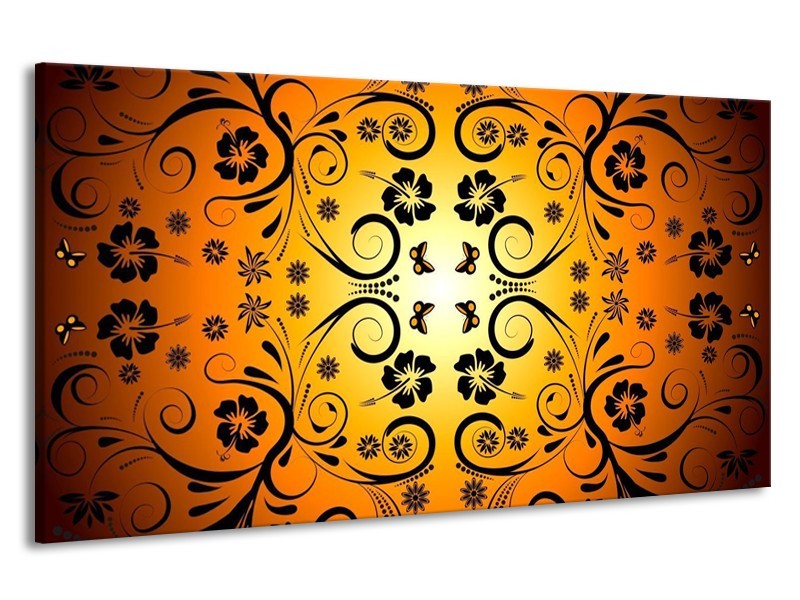 Canvas schilderij Abstract | Zwart, Geel, Oranje | 190x100cm 1Luik