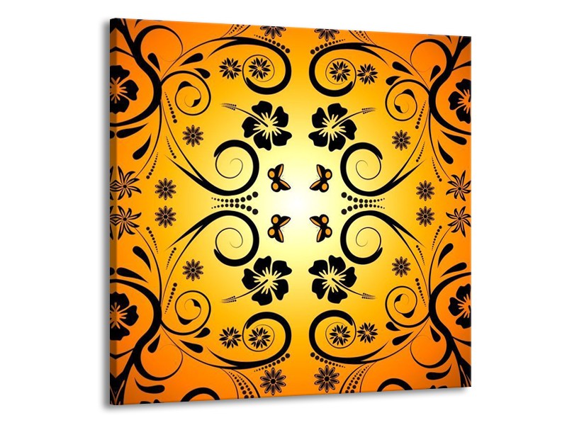 Glas schilderij Abstract | Zwart, Geel, Oranje | 50x50cm 1Luik