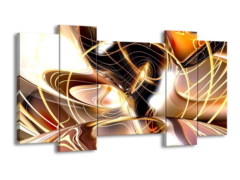 Canvas schilderij Abstract | Wit, Bruin, Wit | 120x65 5Luik