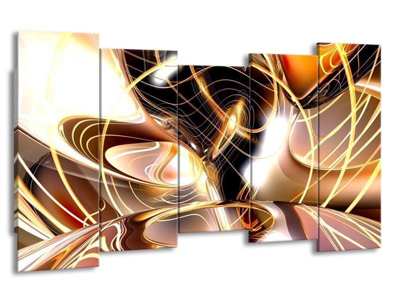 Canvas schilderij Abstract | Wit, Bruin, Wit | 150x80cm 5Luik