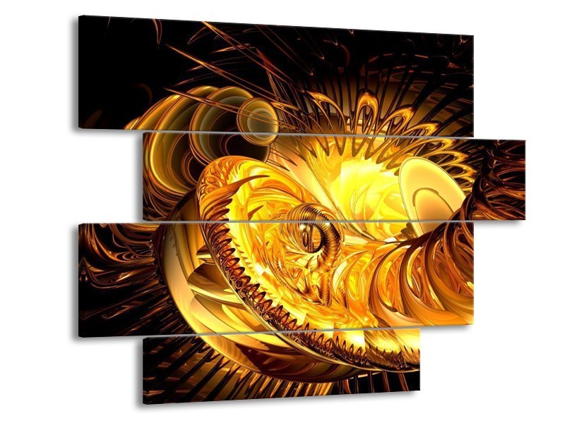 Canvas schilderij Abstract | Geel, Goud, Zwart | 115x85cm 4Luik