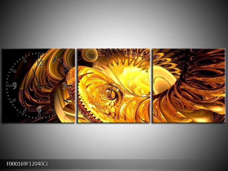 Klok schilderij Abstract | Geel, Goud, Zwart | 120x40cm 3Luik