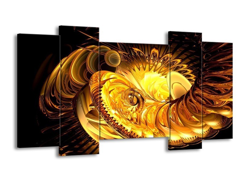 Glas schilderij Abstract | Geel, Goud, Zwart | 120x65cm 5Luik