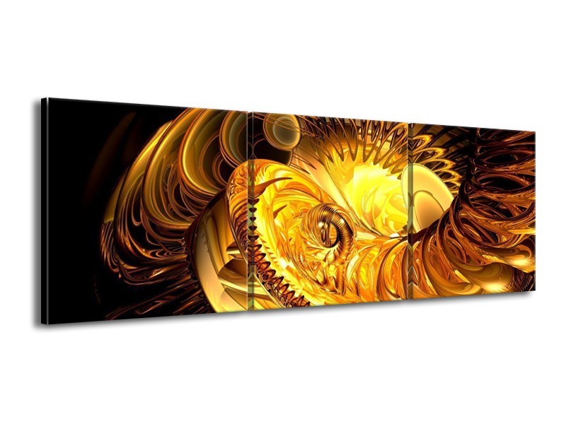 Glas schilderij Abstract | Geel, Goud, Zwart | 150x50cm 3Luik