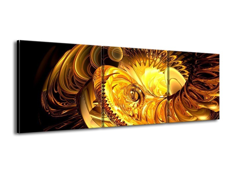 Canvas schilderij Abstract | Geel, Goud, Zwart | 150x50cm 3Luik