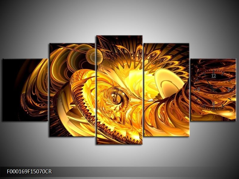 Klok schilderij Abstract | Geel, Goud, Zwart | 150x70cm 5Luik