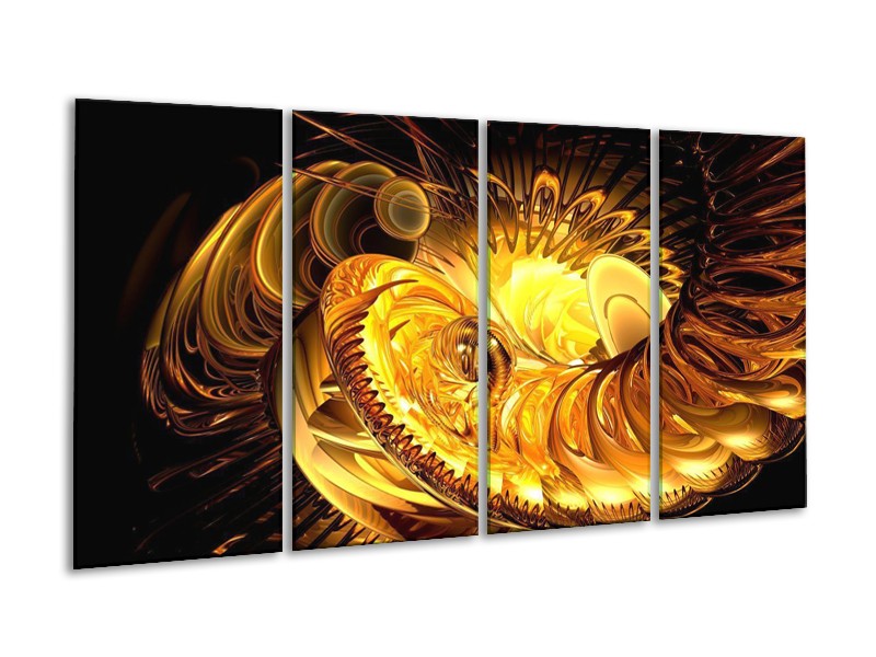 Canvas schilderij Abstract | Geel, Goud, Zwart | 160x80cm 4Luik