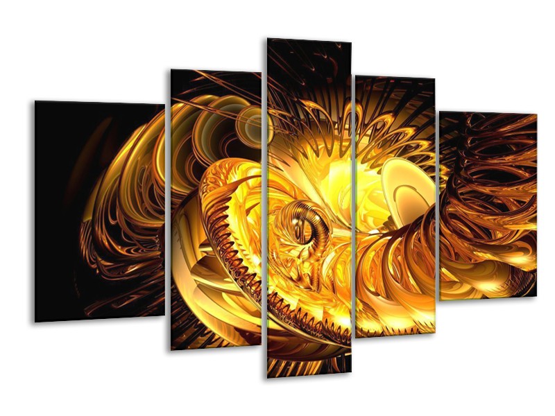 Glas schilderij Abstract | Geel, Goud, Zwart | 170x100cm 5Luik