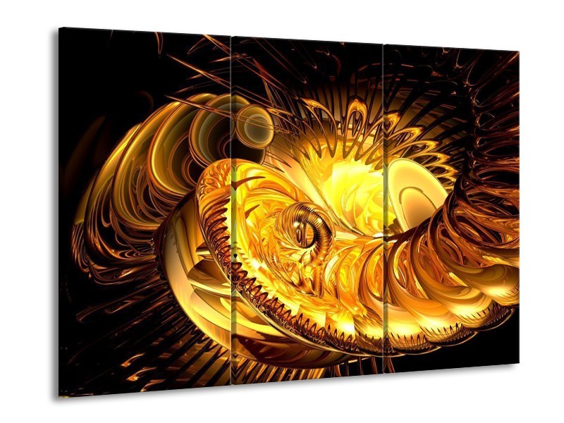 Canvas schilderij Abstract | Geel, Goud, Zwart | 90x60cm 3Luik