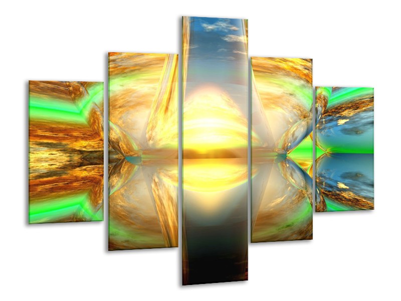 Glas schilderij Spiegel | Geel, Groen, Grijs | 100x70cm 5Luik