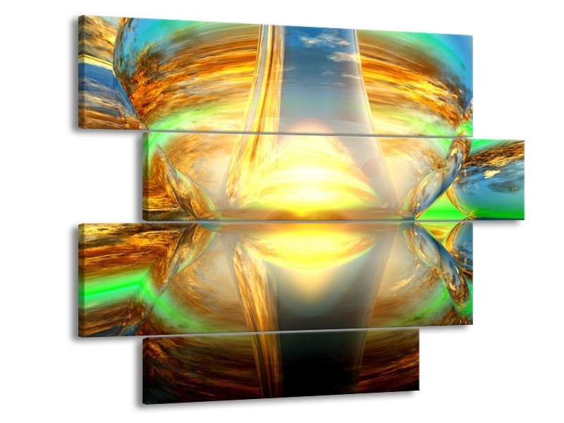 Glas schilderij Spiegel | Geel, Groen, Grijs | 115x85cm 4Luik