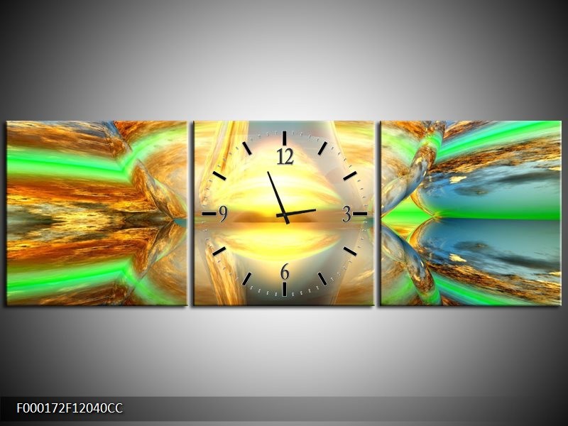 Klok schilderij Spiegel | Geel, Groen, Grijs | 120x40cm 3Luik