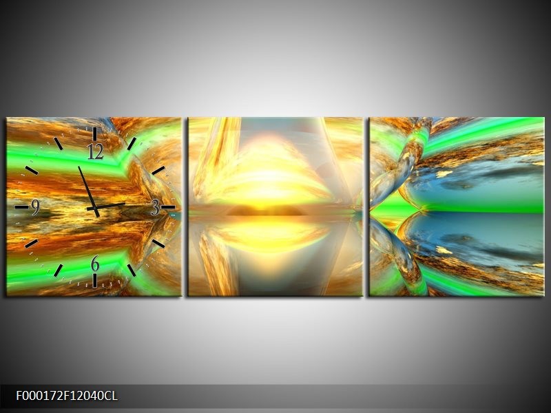 Klok schilderij Spiegel | Geel, Groen, Grijs | 120x40cm 3Luik