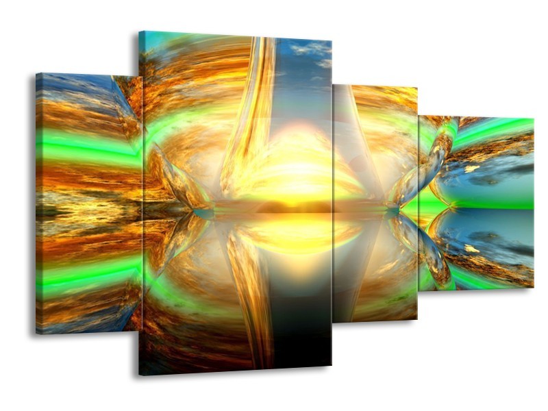 Glas schilderij Spiegel | Geel, Groen, Grijs | 120x75cm 4Luik