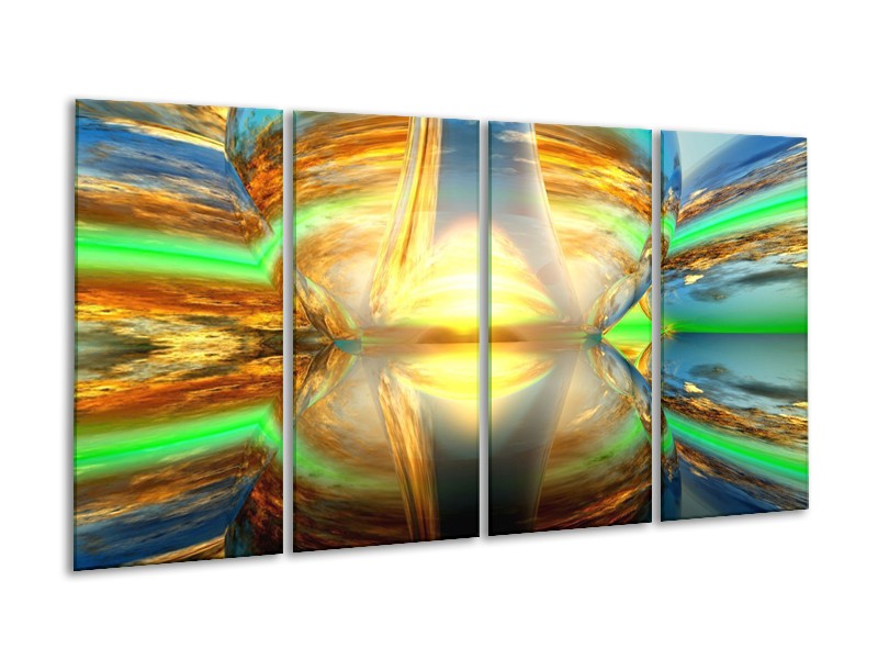 Glas schilderij Spiegel | Geel, Groen, Grijs | 160x80cm 4Luik